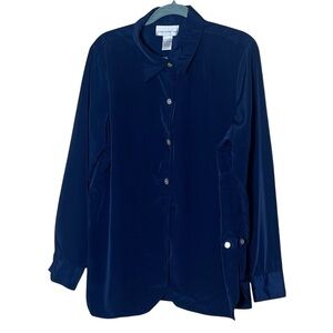Susan Graver Midnight Blue Button-Up Blouse